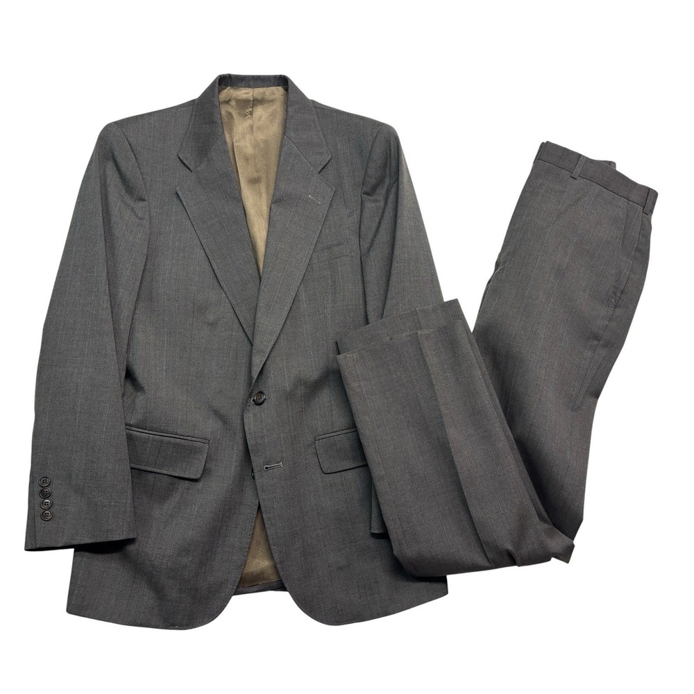 vtg 90s Barrington 38R 29x32 Brown Pinstripe 2pc Pant Suit Wool Blend Flat Front